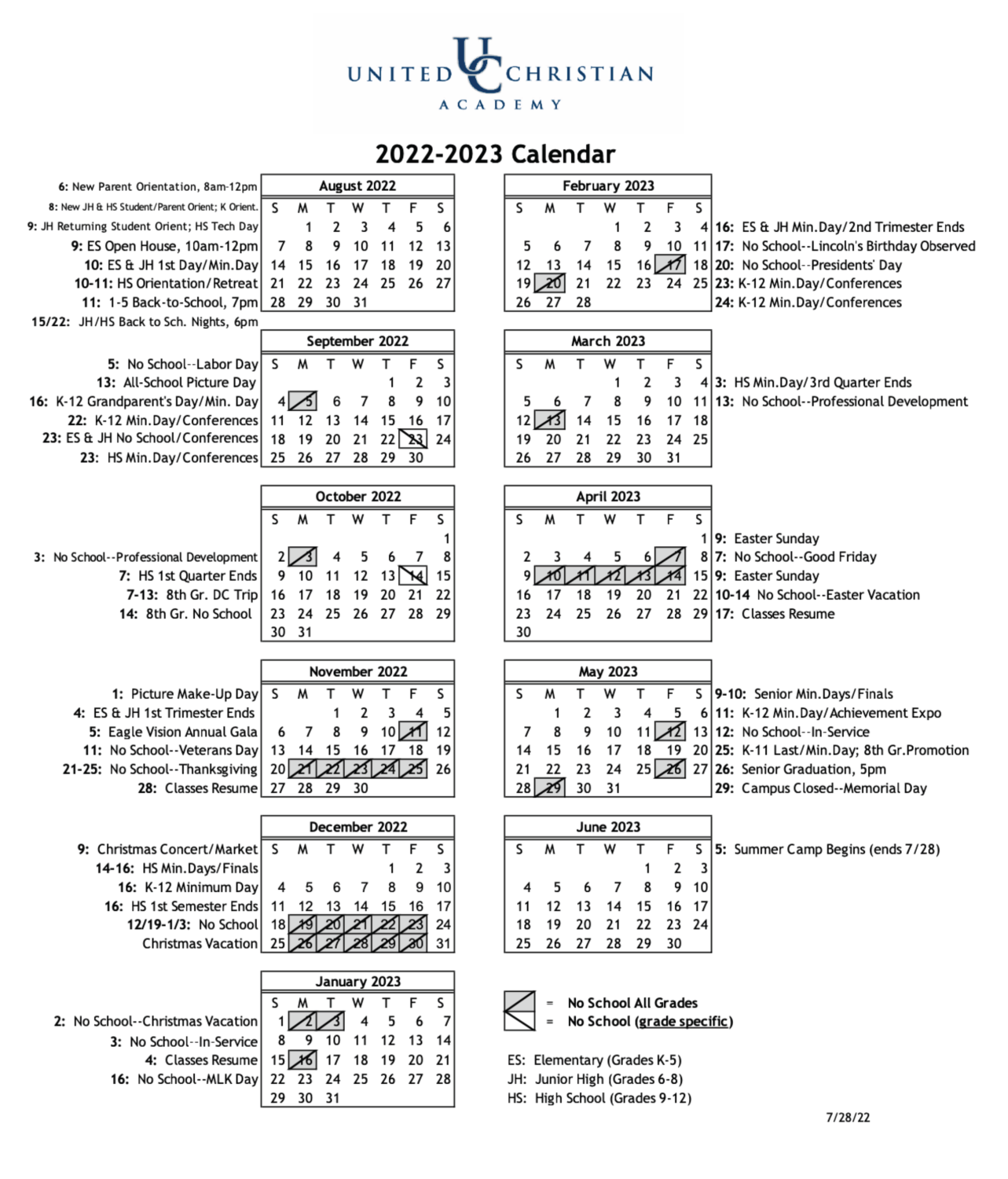General Calendar United Christian Academy